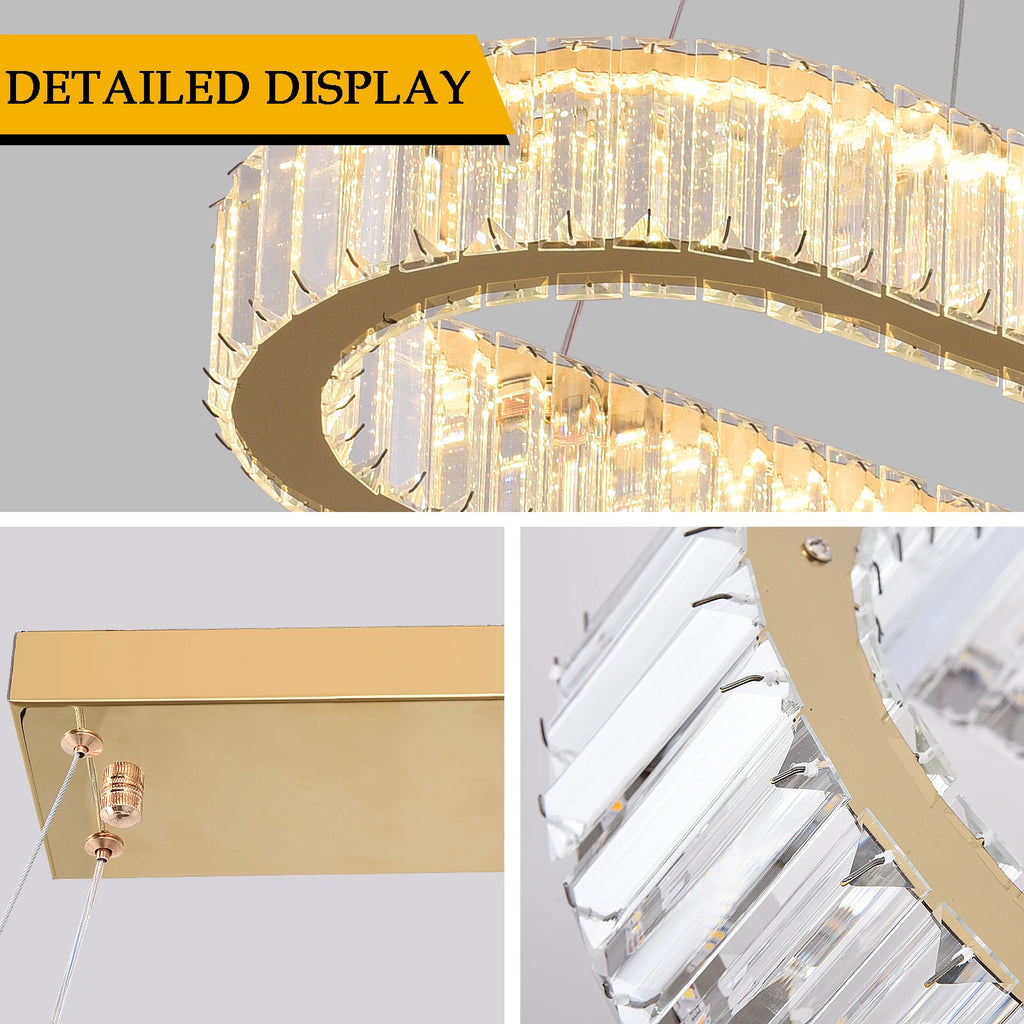 Modern Pendant Light Oval Design Led Chandelier Crystal Hanging Ceiling Lamp Lustre Fixture Living Room Kitchen Island Decor