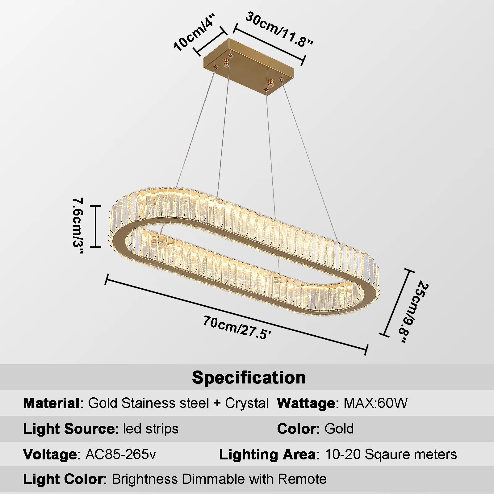 Modern Pendant Light Oval Design Led Chandelier Crystal Hanging Ceiling Lamp Lustre Fixture Living Room Kitchen Island Decor