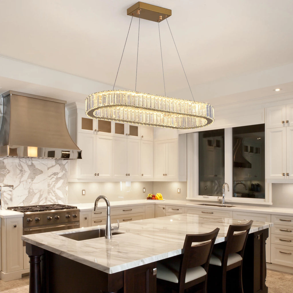 Modern Pendant Light Oval Design Led Chandelier Crystal Hanging Ceiling Lamp Lustre Fixture Living Room Kitchen Island Decor