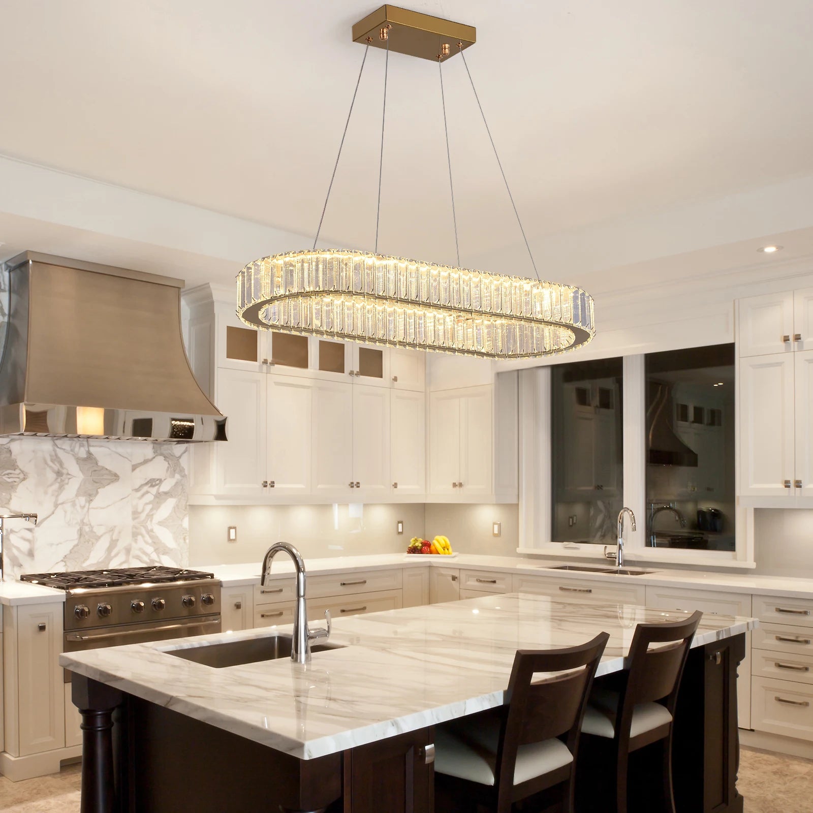 Modern Pendant Light Oval Design Led Chandelier Crystal Hanging Ceiling Lamp Lustre Fixture Living Room Kitchen Island Decor