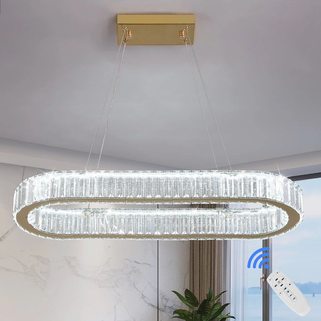 Modern Pendant Light Oval Design Led Chandelier Crystal Hanging Ceiling Lamp Lustre Fixture Living Room Kitchen Island Decor