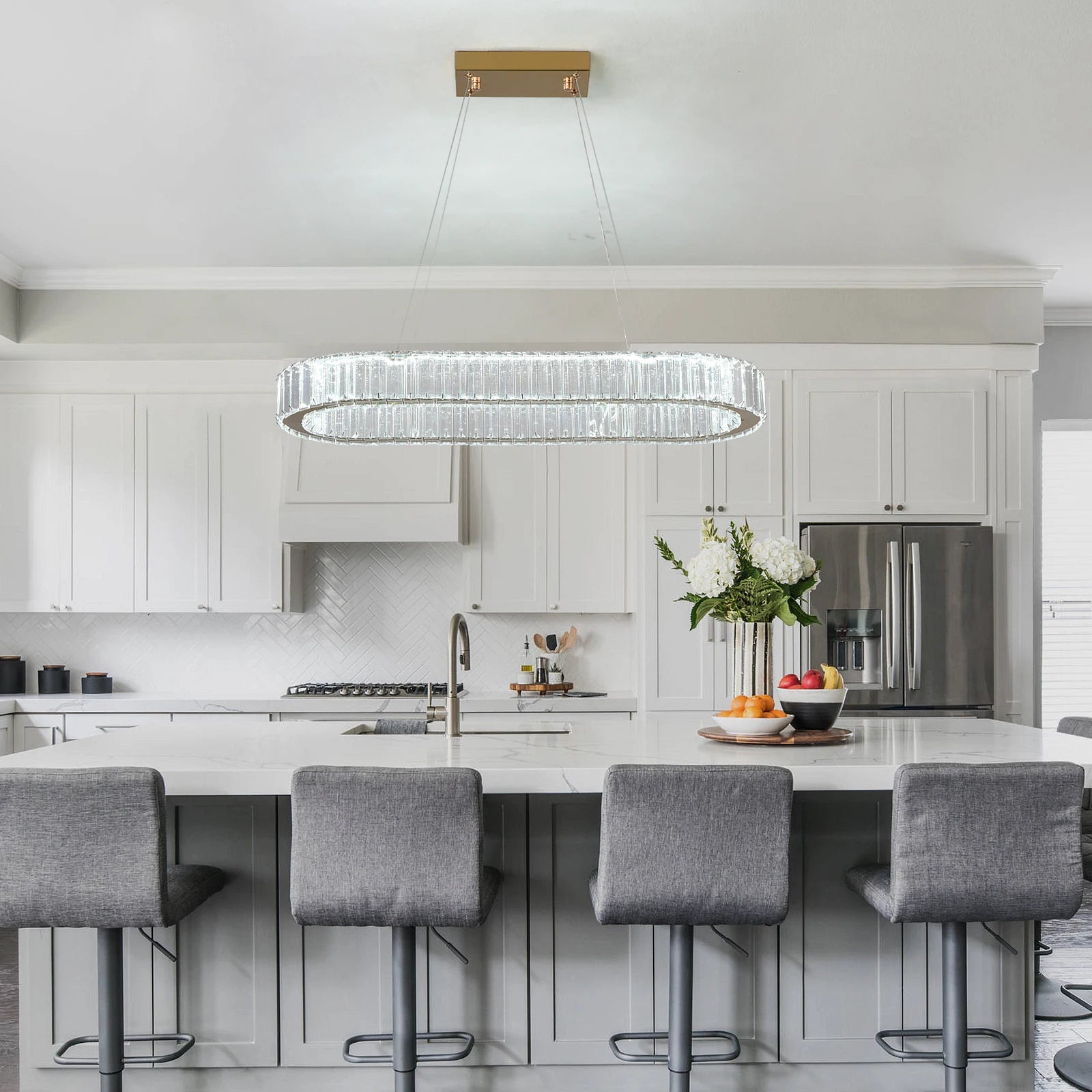 Modern Pendant Light Oval Design Led Chandelier Crystal Hanging Ceiling Lamp Lustre Fixture Living Room Kitchen Island Decor