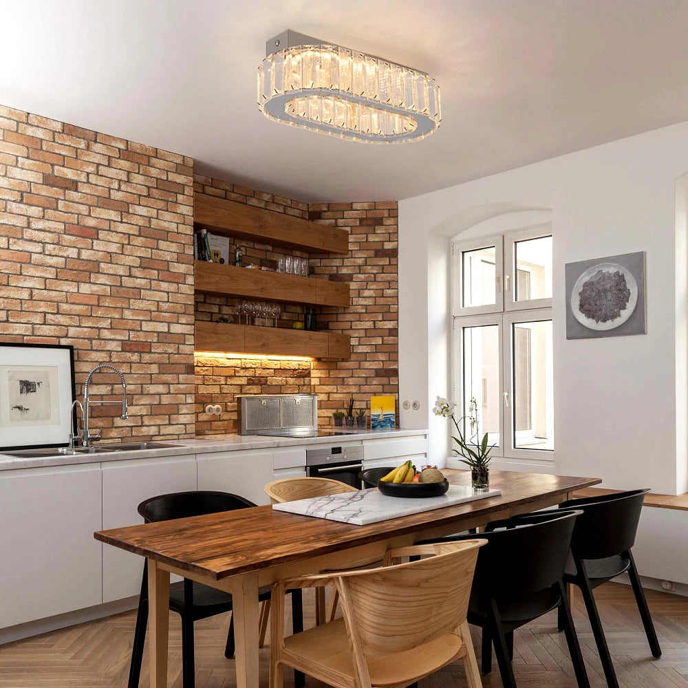 Modern Pendant Light Oval Design Led Chandelier Crystal Hanging Ceiling Lamp Lustre Fixture Living Room Kitchen Island Decor