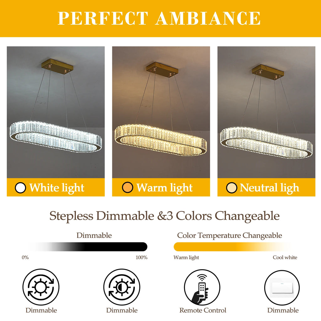 Modern Pendant Light Oval Design Led Chandelier Crystal Hanging Ceiling Lamp Lustre Fixture Living Room Kitchen Island Decor
