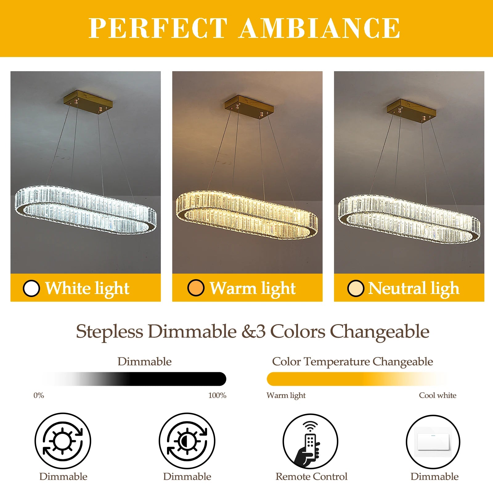 Modern Pendant Light Oval Design Led Chandelier Crystal Hanging Ceiling Lamp Lustre Fixture Living Room Kitchen Island Decor