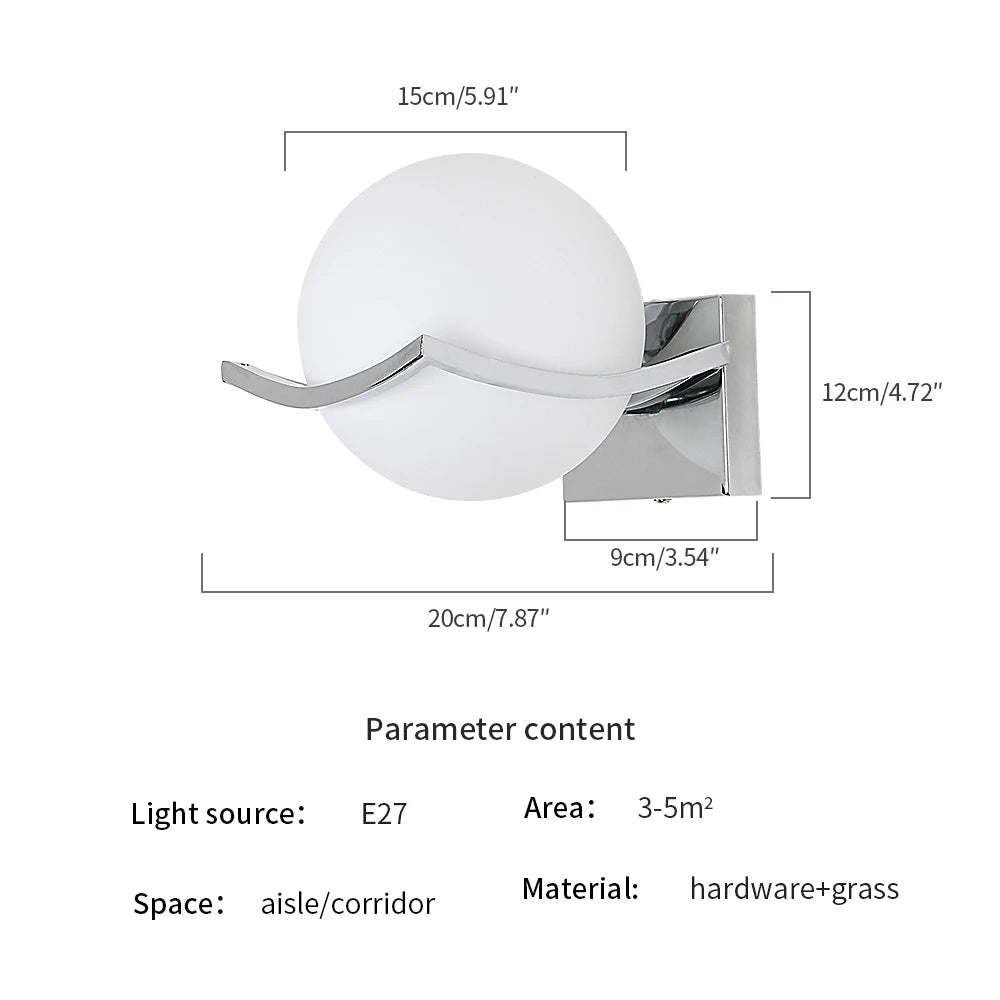 Indoor Wall Light, Ball Wall Lamp, E27 Modern Decorative Wall Lights for Bedroom Staircase Corridor (Bulbs Not Included)