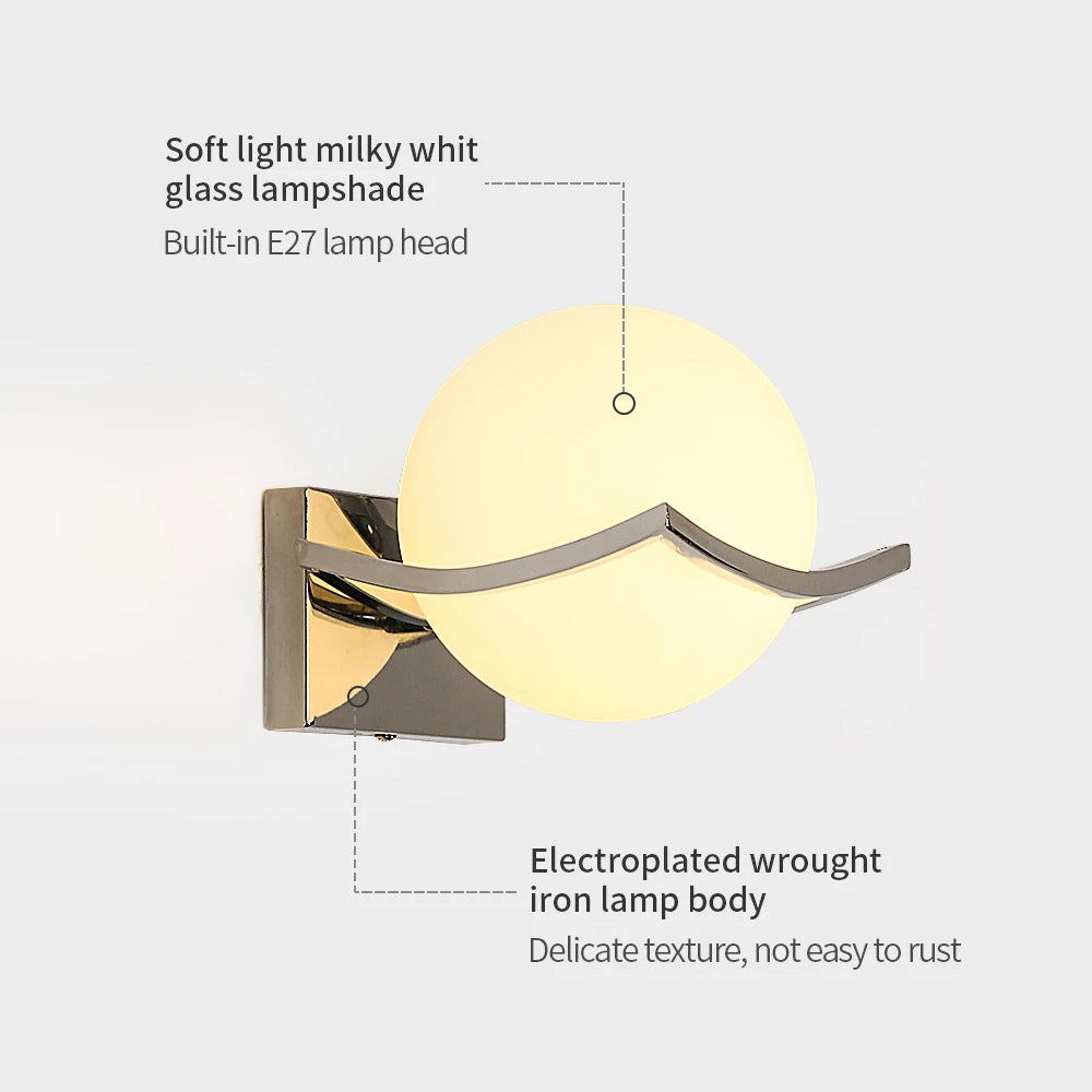 Indoor Wall Light, Ball Wall Lamp, E27 Modern Decorative Wall Lights for Bedroom Staircase Corridor (Bulbs Not Included)