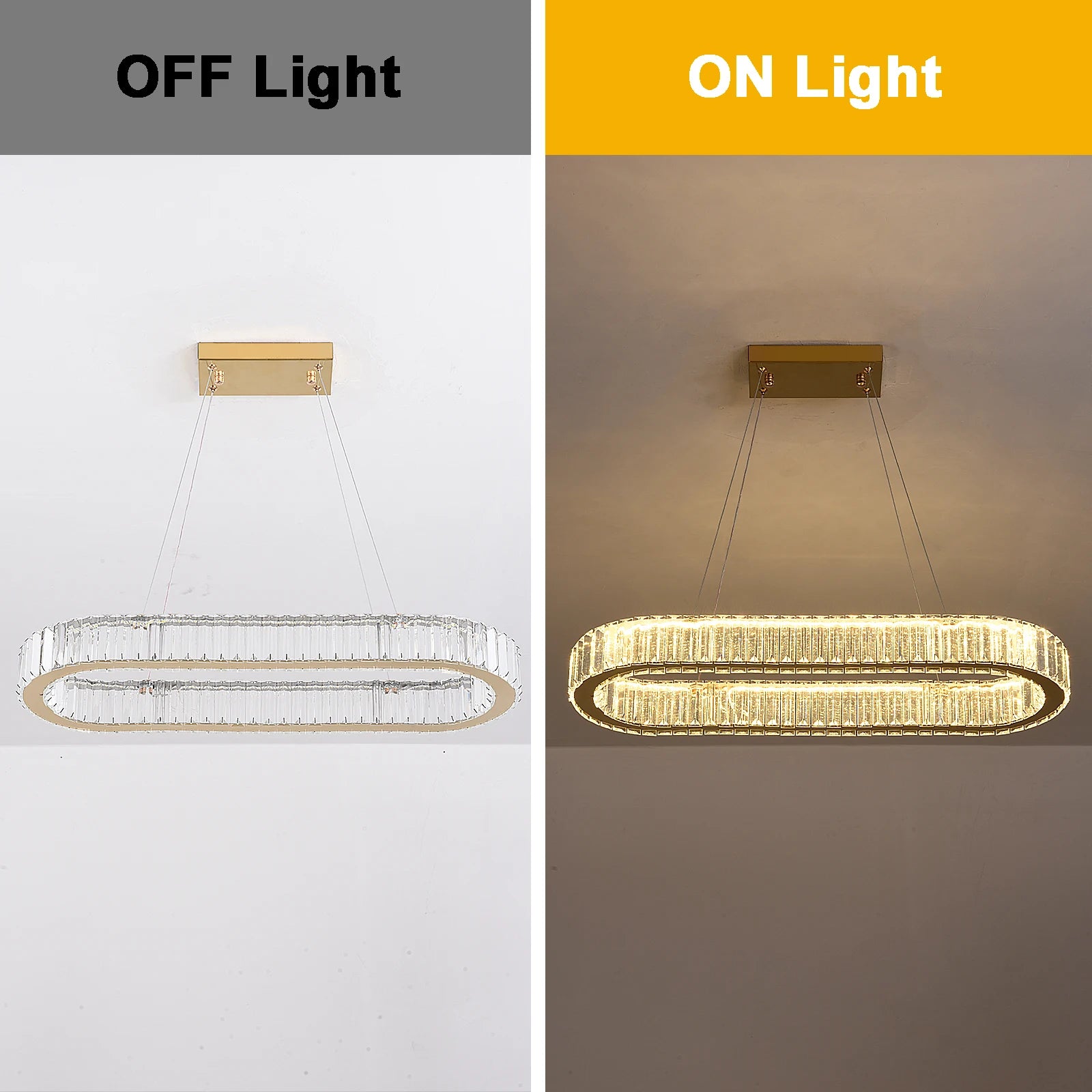 Modern Pendant Light Oval Design Led Chandelier Crystal Hanging Ceiling Lamp Lustre Fixture Living Room Kitchen Island Decor