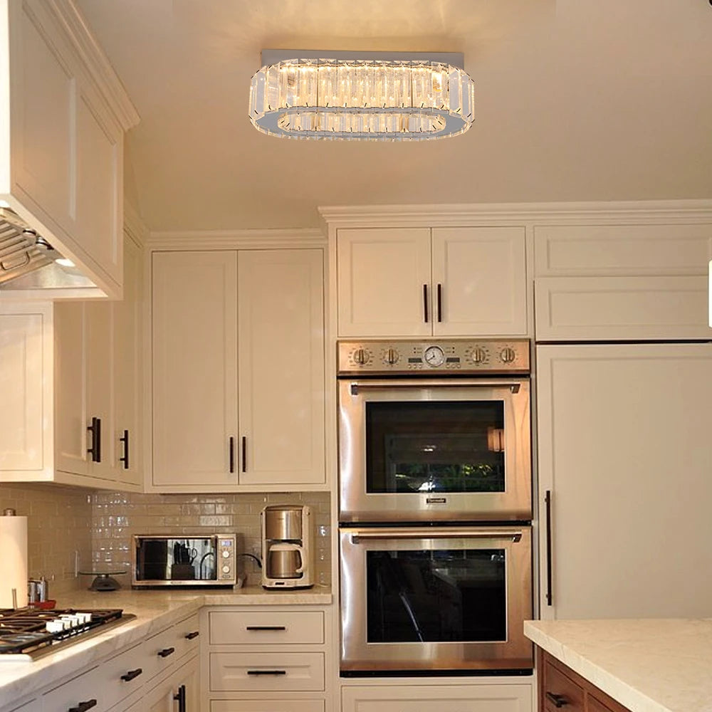 Modern Pendant Light Oval Design Led Chandelier Crystal Hanging Ceiling Lamp Lustre Fixture Living Room Kitchen Island Decor