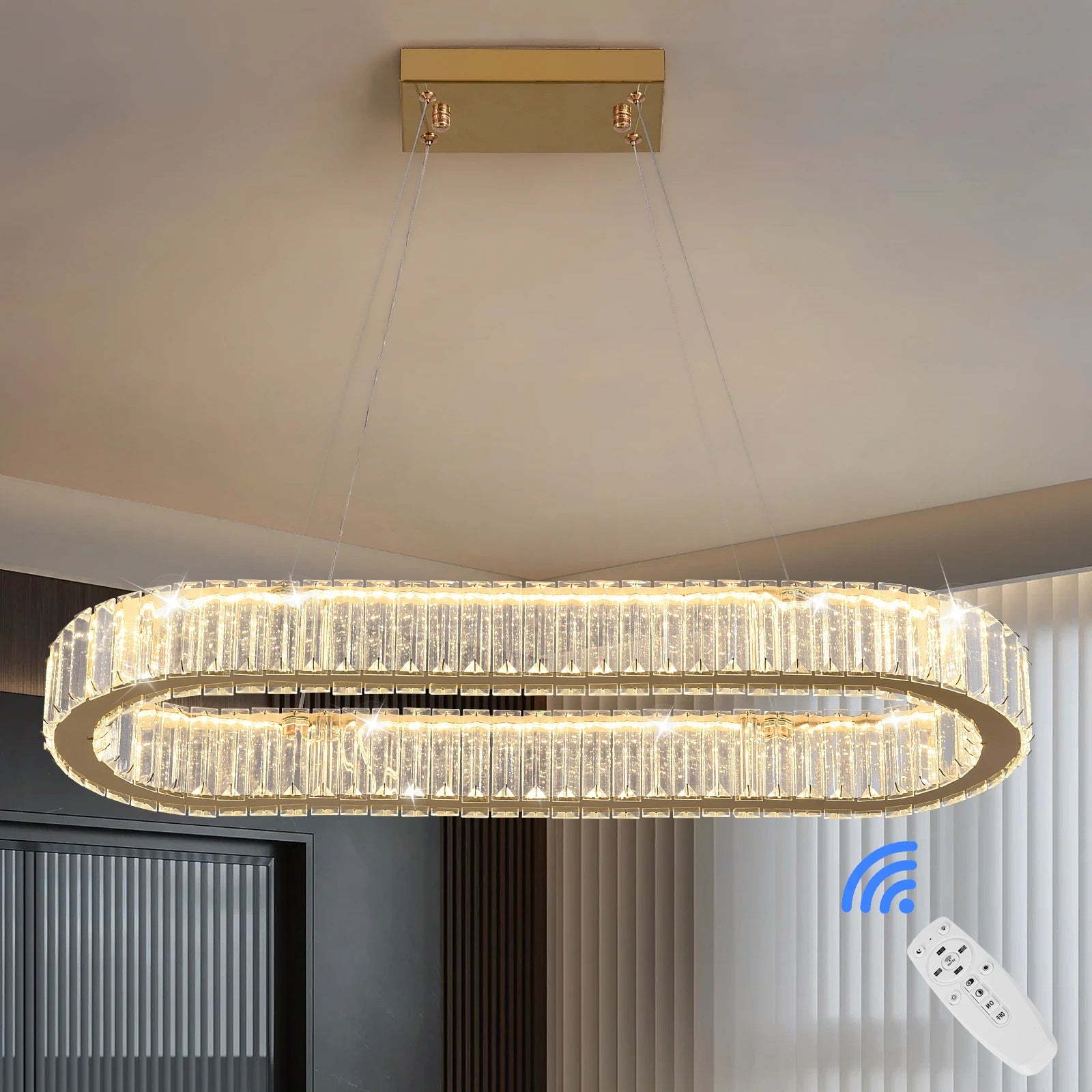 Modern Pendant Light Oval Design Led Chandelier Crystal Hanging Ceiling Lamp Lustre Fixture Living Room Kitchen Island Decor